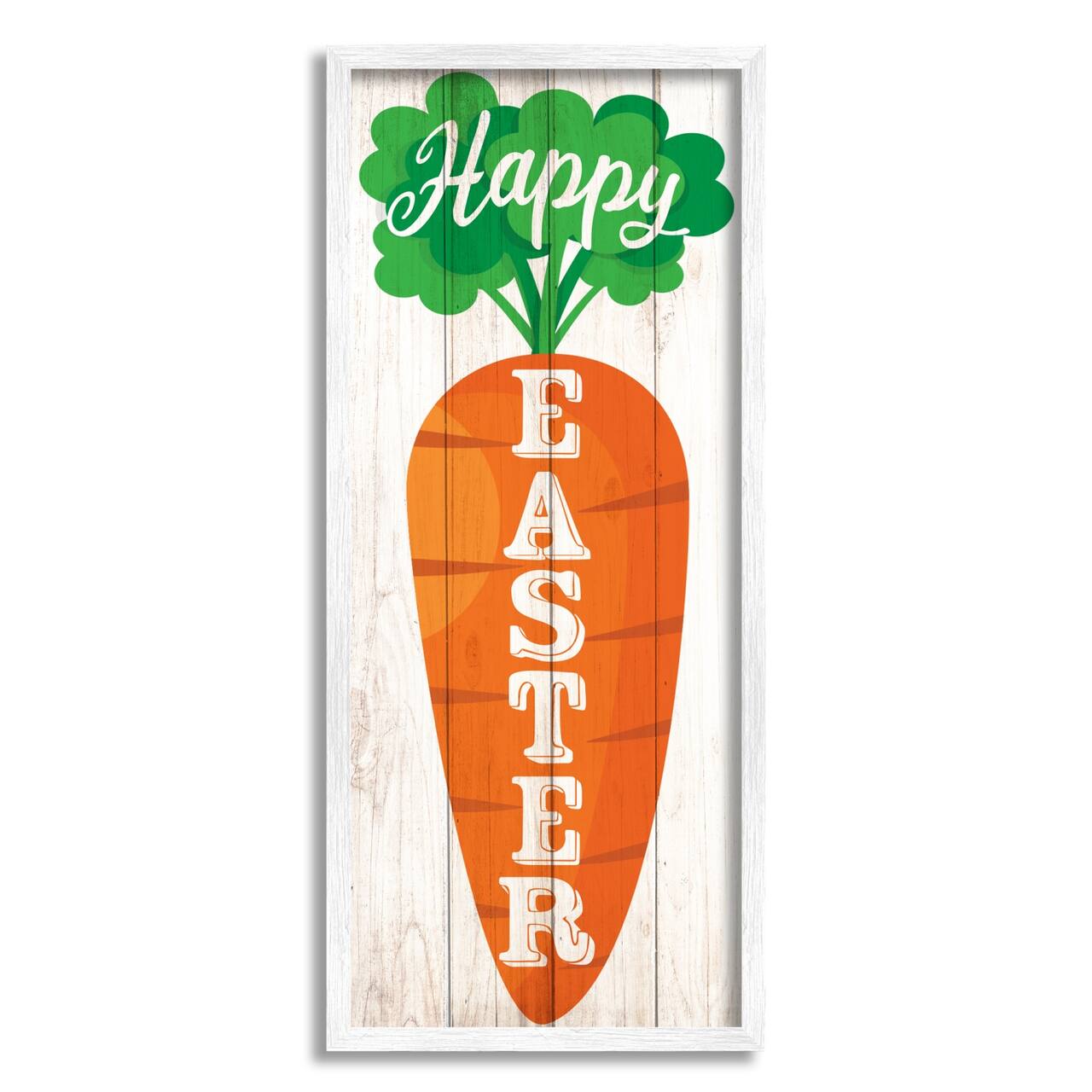 Stupell Industries Happy Easter Vertical Rustic Carrot Sign Phrase Framed Giclee Art